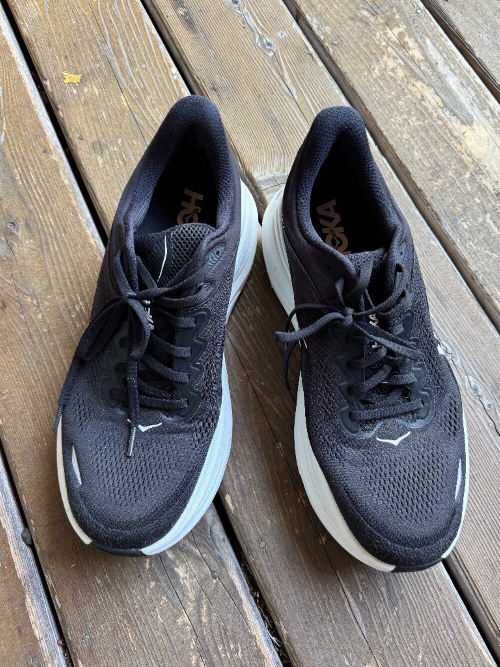 HOKA BONDI 9 Black and White Lace Up Sneakers in Men's 11.52E (Wide)